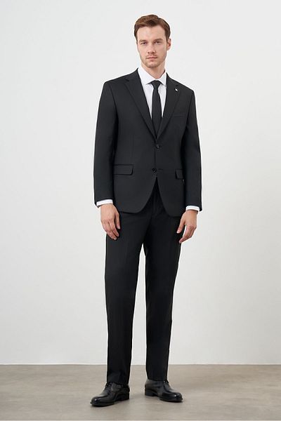 Morven Men's Black Platinum - Plain Patterned Dynamic Fit Mono Collar Suit