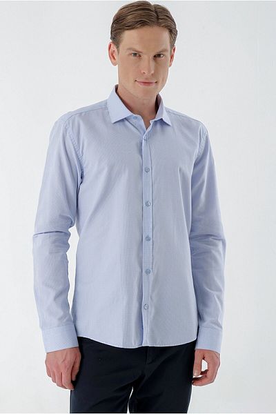Morven Cămașă pentru bărbați A. BLUE, cu model din bumbac, cu guler italian