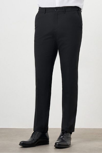 Morven Men's Black Wool - Plain Patterned Dynamic Fit Classic Trousers