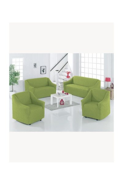 Karna Home Armchair Sofa Cover Set Cotton 7 Pieces Strech Green - 140 X 180