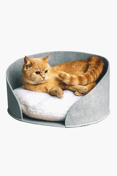 Bundera Puki Cat Bed Gray Plush Cushioned Pet Cat Cushion Cat Nest House Hut