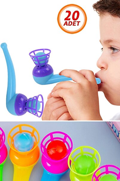 Bundeba 20 Adet Saksafon Top Üfleme Oyunu Karne Hediyesi Eğitici Oyuncak Popit Pipet Nefesle Top Kaldırma