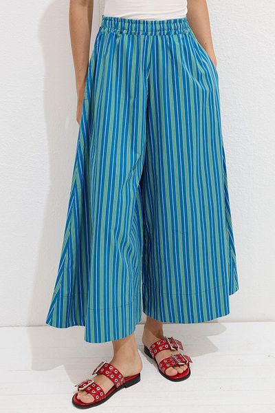 Manuka Green Striped Cotton Trousers