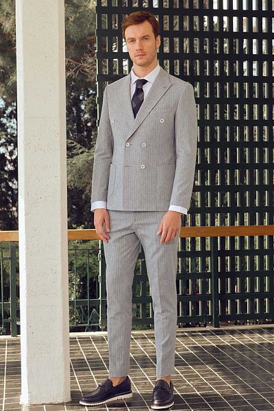 Morven Men's Blue Linen - Slim Fit Pointed Collar Suit