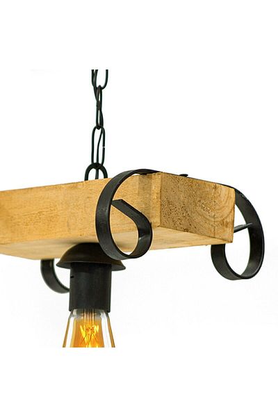 Bundera Salvador Pendant Lamp Single Wooden Chandelier Wrought Iron Retro Rustic Living Room Dining Room Entrance Hall Lighting