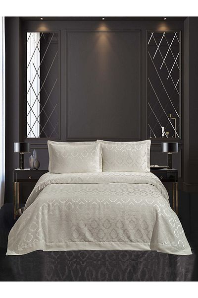 Karna Home Marvella Chenille Crema cuvertura de pat dubla