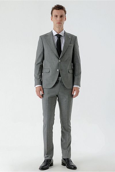 Morven Men's Black Patara Pattern Slim Fit Suit