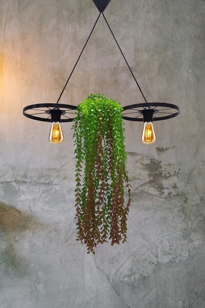 Bundeba Bisiklet Tekerlek Metal Sarkıt Ferforje Saksı Avize Rustik Cafe Ofis Balkon Dekoratif Tavan Lamba