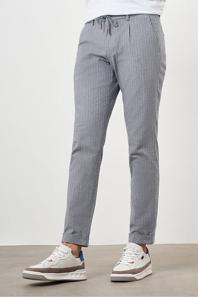 Morven Men's Navy Blue Cotton Linen Trend Drawstring Jogger Slim Fit Sports Pants