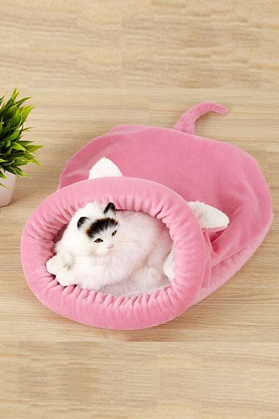 Bundera Bobi Cat Bed Pink Sleeping Bag Pet Cat Cushion Soft Cat Tunnel Bed Hut