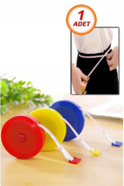 Bundeba 1 Adet Renkli Makaralı Otomatik Basmalı Mezura 150cm Terzi Mezurası B...