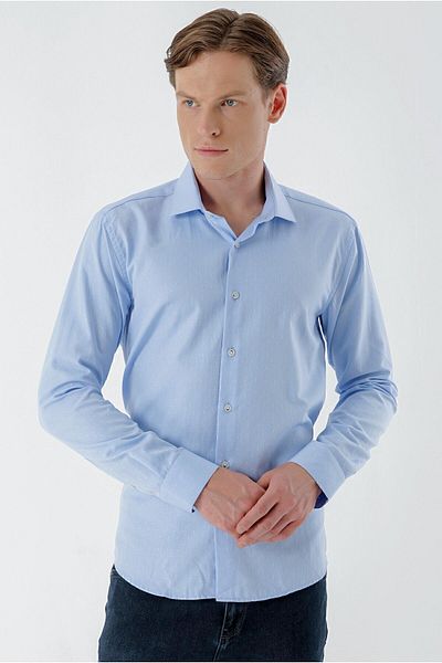 Morven Мъжка прилепнала риза с шарки A. BLUE Parma Dobby Shamre