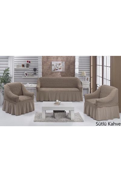 Karna Home Set huse de canapea din bumbac 4 piese Maro lapte - 210 X 240