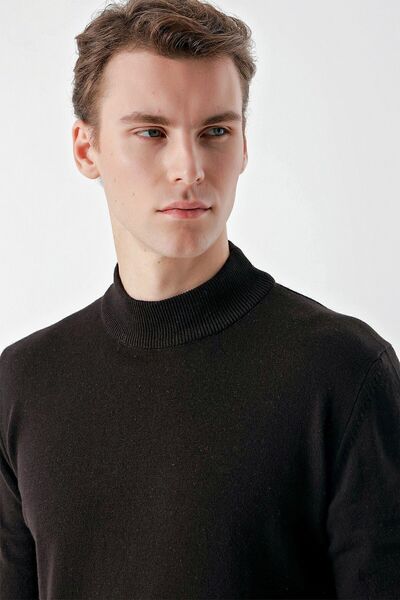 Morven Men's Black Basic Half Turtleneck Dynamic Fit Comfortable Cut Knitwear