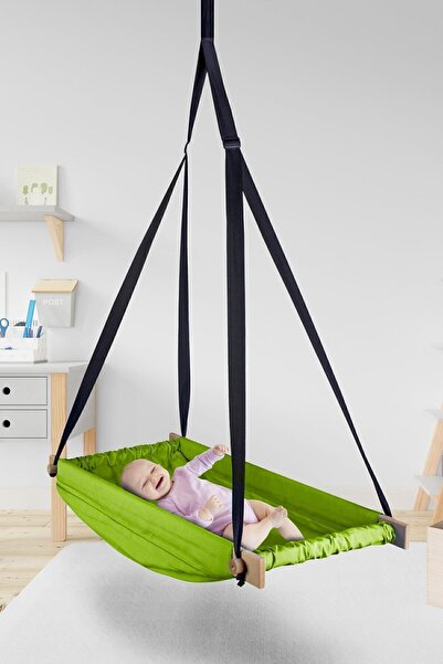 Bundera Flow Yeşil Ahşap Yaylı Zıpzıp Hamak Beşik Hoppala Tavana Asılan Hamak Salıncak Bebek Yatağı