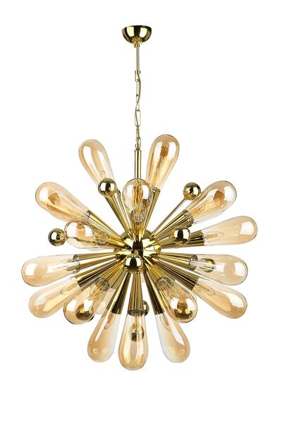 Avize çarşısı Kirpi 24 kollu Bal rengi Ampül Camlı Gold Sarkıt Avize, BS.7434-58-24