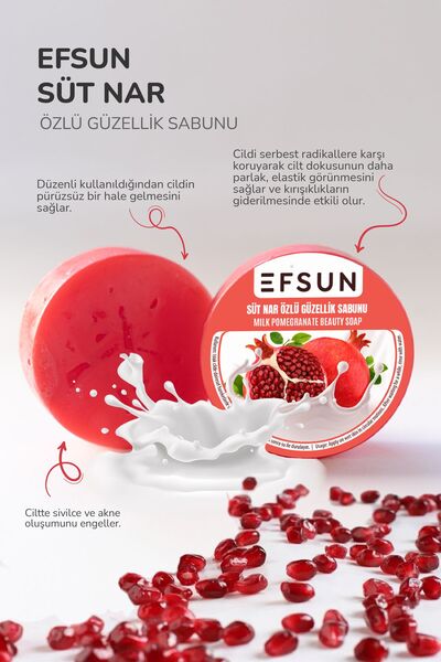 Efsun Doğal Süt Nar Özlü Güzellik Sabunu, Sütlü Narlı Yuvarlak Katı Sabun 135 gr.