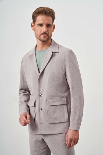 Morven Men's Stone Spring Buttoned Shirt Jacket