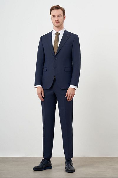 Morven Navy Blue Slim Fit Platinum 8-Drop Suit - Pointed Collar