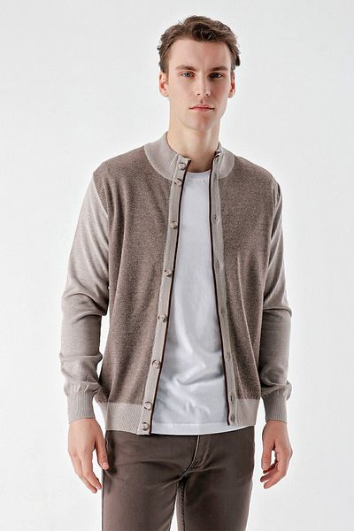 Morven Men's LIGHT BROWN Trend Eyelet Buttoned Knitwear Cardigan