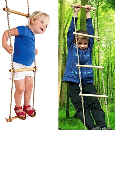 Bundera Ip Merdiven Büyük Boy Ahşap 6 Basamaklı Halatlı Tırmanma Merdiveni Eğitici Geliştirici Çocuk Oyuncak