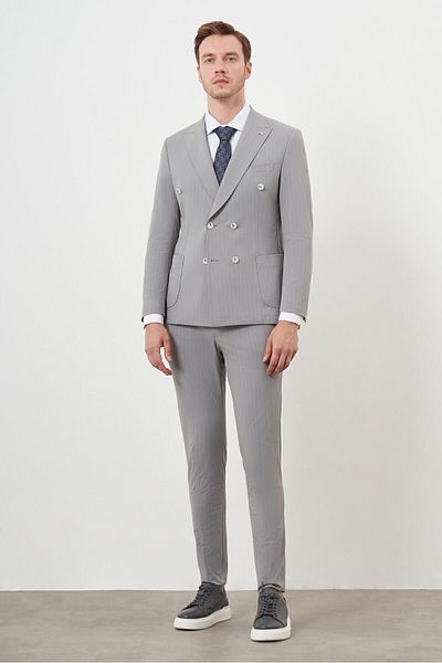 Morven Ανδρικό γκρι Slim Fit κοστούμι πολυαμίδιο - Διπλό μυτερό γιακά