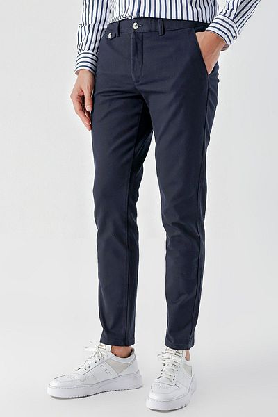 Morven Men's Navy Blue Cotton Side Pocket Slim Fit Chino Trousers