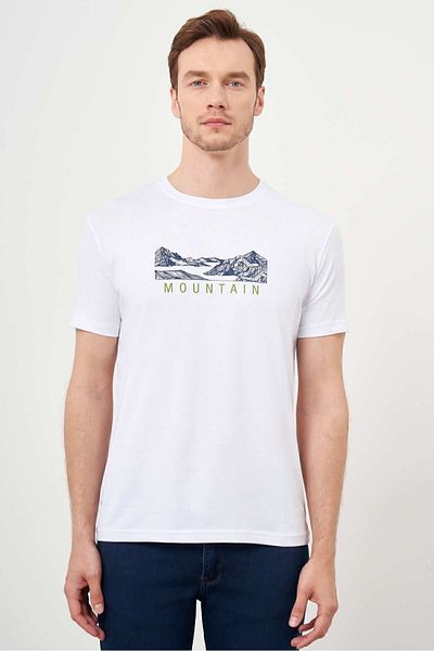 Morven Men's White Trend Single Jersey Printed Crew Neck Dynamic Fit T-Shirt