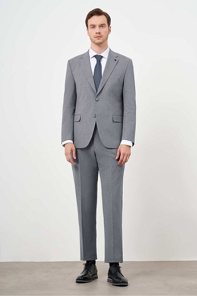 Morven Men's Gray Polyviscose Basic Plain Pattern Dynamic Fit Mono Collar Suit