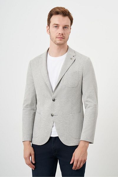 Morven Men's Gray Knitted Slim Fit Bag Pocket Mono Collar Sports Jacket