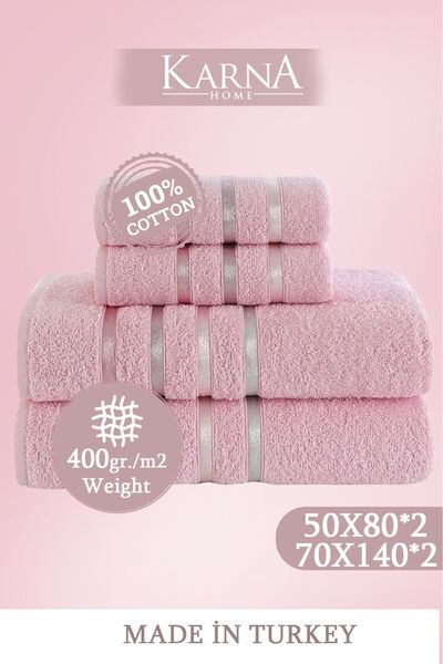 Karna Home Bale 4-Piece Bath Towel Set Light Pink