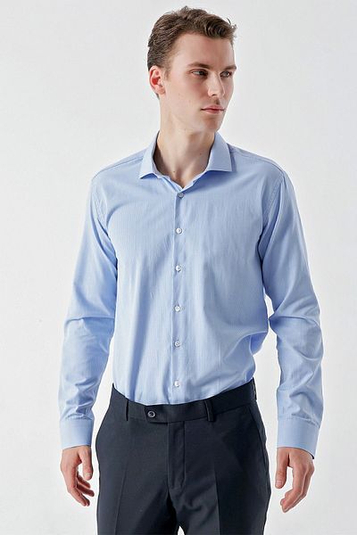 Morven Cămașă pentru bărbați, albastră, cu model, cu guler italian, slim fit
