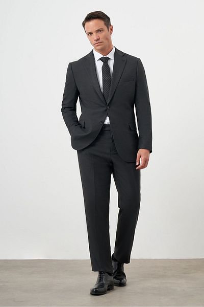 Morven Men's Smoked Polyviscon Basic Plain Pattern Dynamic Fit Mono Collar Suit