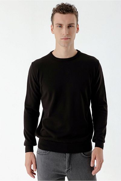 Morven Ανδρικό πλεκτό με άνετο κομμένο μαύρο Basic Crew Neck Dynamic Fit