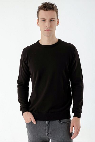 Morven Ανδρικό πλεκτό με άνετο κομμένο μαύρο Basic Crew Neck Dynamic Fit