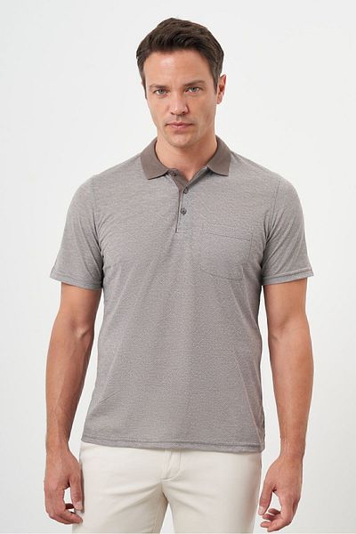 Morven Men's Brown Trend Pocket Polo Neck T-Shirt