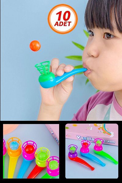 Bundera 10 Pieces Saxophone Ball Blowing Game - Karne Gift, Educational Popit Straw, Breath Ball Lift