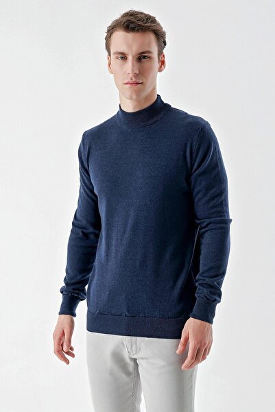 Morven Men's Indigo Basic Half Turtleneck Dynamic Fit Comfortable Cut Knitwear