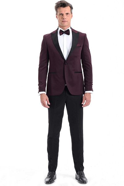 Morven Men's Burgundy Broadway Slim Fit Groom Suit