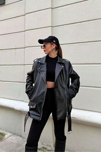 buqre's moda Голямо дамско кожено яке за велосипедисти