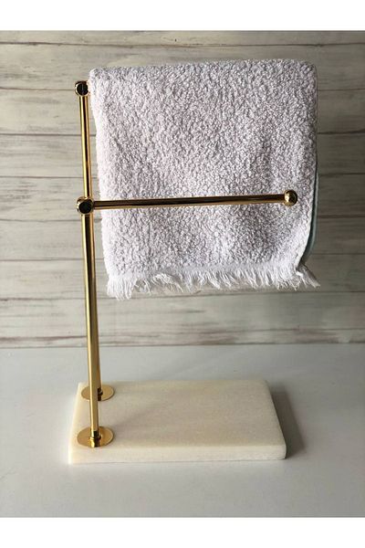 TarzzHome Suport pentru prosoape de mână pentru baie din metal marmură Whitegold