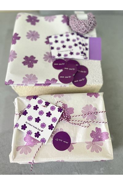 Meyofficial Lilac color floral patterned packaging kit (pelur note card stickers and binding rope)