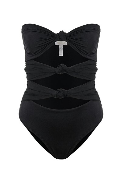 AQUELLA Düğüm Detaylı Siyah Mayo