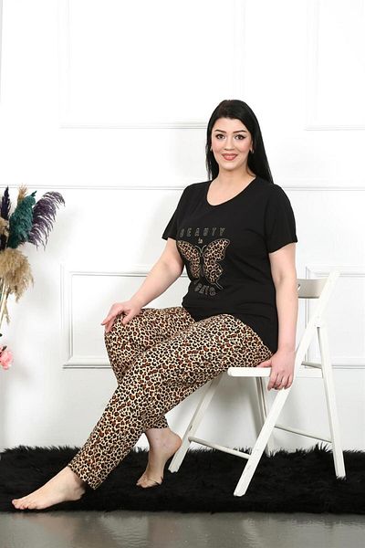 Akbeniz Women's Plus Size Short Sleeve Pajama Set 202203