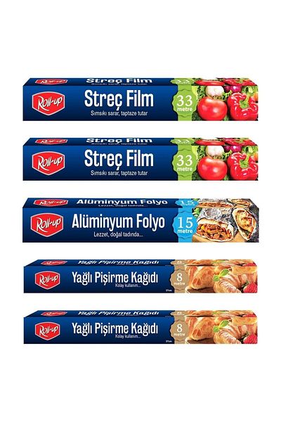 Roll-Up Stretch Film Aluminum Foil Baking Paper Economical Kitchen Set 1 5 Pieces