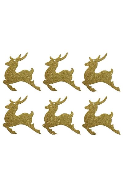 Kullan At Market Running Deer Gold Glittered Eva Tree and Gift Ornament 7x7cm Pack of 6