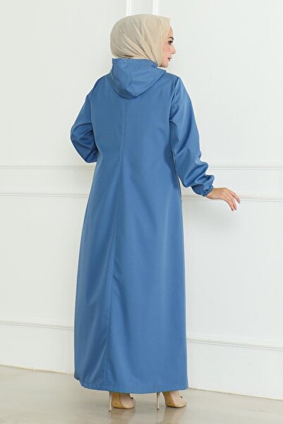 Modamihram Armalı Fermuarlı Trençkot Mavi 19217