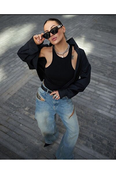 bypascara جينز نسائي قطني فضفاض عالي الخصر