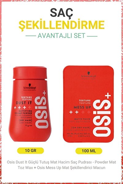 Osis Dust It Güçlü Tutuş Mat Hacim Saç Pudrası 10g + Mess Up Mat Şekillendirici Macun 100ml