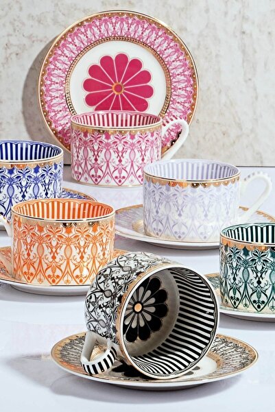 Kosova 6'lı Altın Yaldızlı Lüx Bone China Nescafe Fincan 200 ml